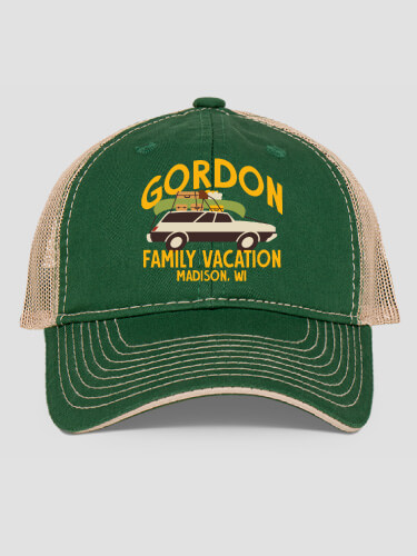 Retro Family Vacation Dark Green/Khaki Embroidered Trucker Hat
