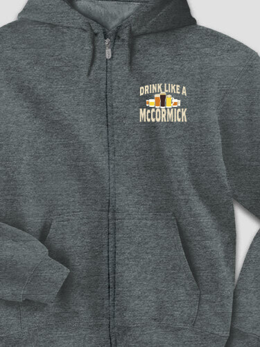 Drink Like A Dark Heather Embroidered Zippered Hooded Sweatshirt