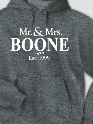 Mr and Mrs Dark Heather Adult Hooded Sweatshirt