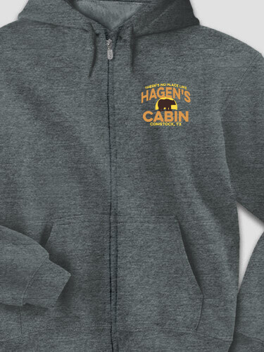 Rustic Cabin Dark Heather Embroidered Zippered Hooded Sweatshirt