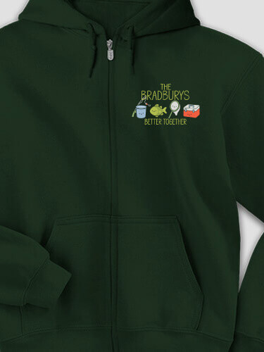 Better Together Fishing Forest Green Embroidered Zippered Hooded Sweatshirt