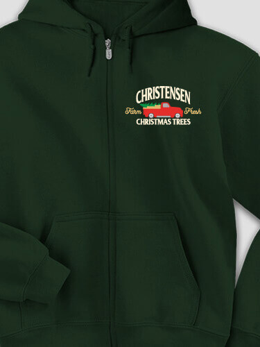 Christmas Tree Farm Forest Green Embroidered Zippered Hooded Sweatshirt