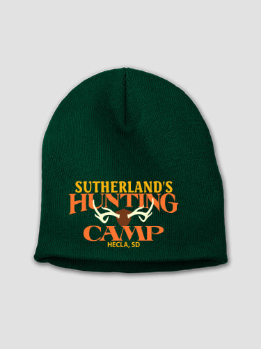 Deer Hunting Camp Forest Green Embroidered Beanie
