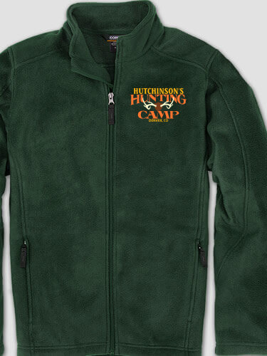 Deer Hunting Camp Forest Green Embroidered Zippered Fleece