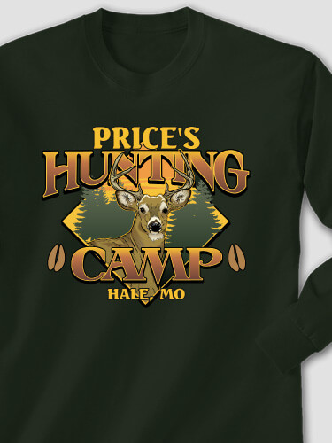 Deer Hunting Camp Forest Green Adult Long Sleeve
