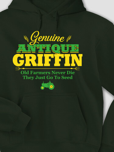 Genuine Antique Farmer Forest Green Adult Hooded Sweatshirt