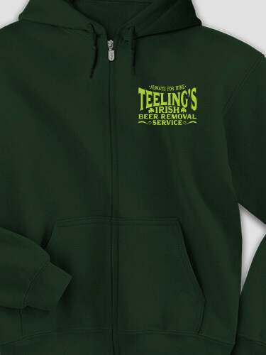 Irish Beer Removal Service Forest Green Embroidered Zippered Hooded Sweatshirt
