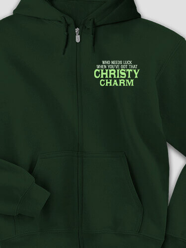 Irish Charm Forest Green Embroidered Zippered Hooded Sweatshirt