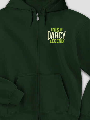 Irish Legend Forest Green Embroidered Zippered Hooded Sweatshirt