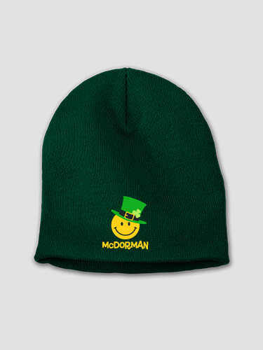 Irish Smiley Forest Green Embroidered Beanie