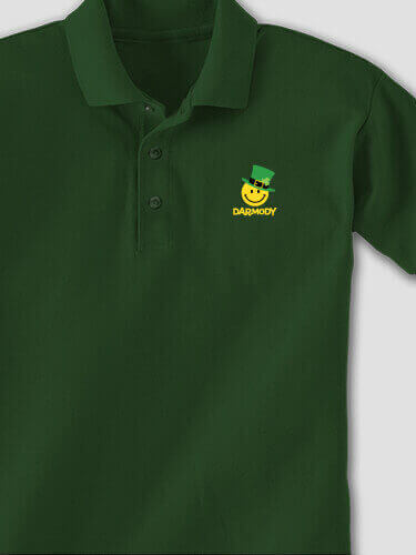 Irish Smiley Forest Green Embroidered Polo Shirt