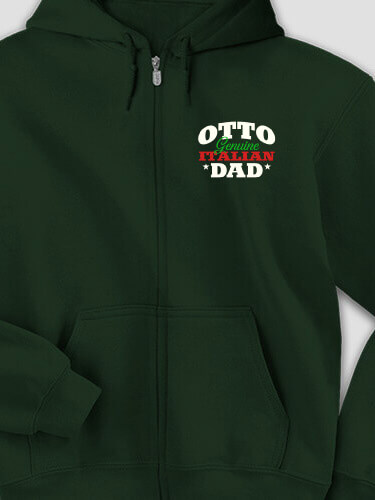 Italian Dad Forest Green Embroidered Zippered Hooded Sweatshirt