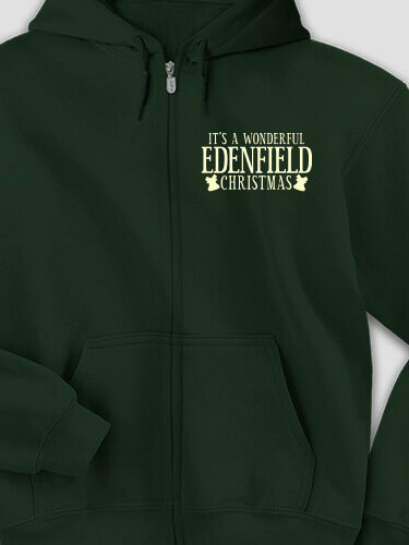 It's A Wonderful Christmas Forest Green Embroidered Zippered Hooded Sweatshirt