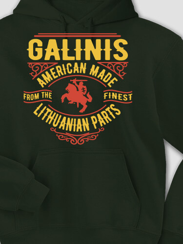 Lithuanian Parts Forest Green Adult Hooded Sweatshirt