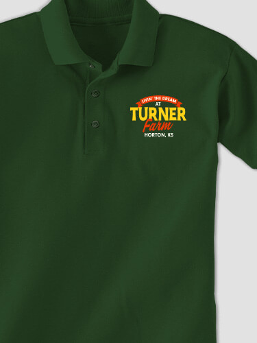 Livin' The Dream Farm Forest Green Embroidered Polo Shirt