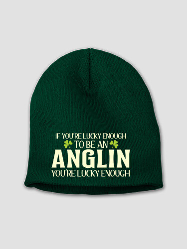Lucky Enough Forest Green Embroidered Beanie