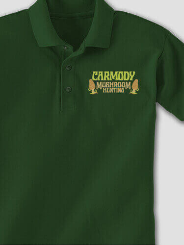 Mushroom Hunting Forest Green Embroidered Polo Shirt