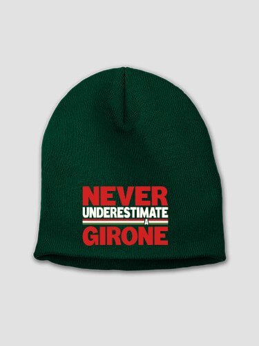 Never Underestimate Italian Forest Green Embroidered Beanie