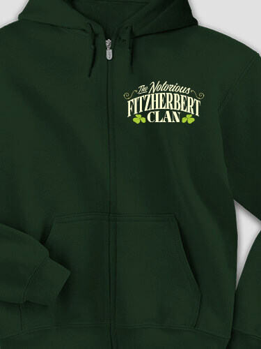 Notorious Clan Forest Green Embroidered Zippered Hooded Sweatshirt