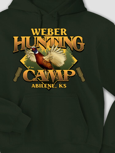 Pheasant Hunting Camp Forest Green Adult Hooded Sweatshirt