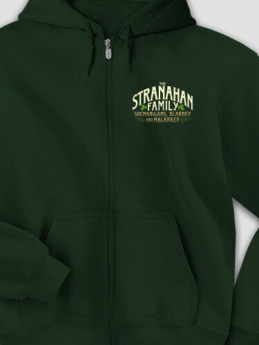 Shenanigans Family Forest Green Embroidered Zippered Hooded Sweatshirt