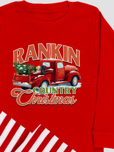 Country Christmas Holiday Red/Red-White Stripe Kids Matching Family Pajamas