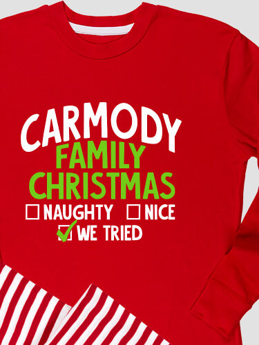 We Tried Holiday Red/Red-White Stripe Adult Matching Family Pajamas