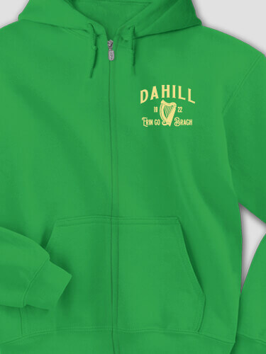 Erin Go Bragh Irish Green Embroidered Zippered Hooded Sweatshirt
