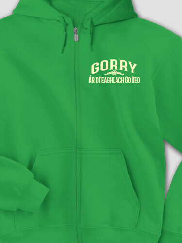 Family Forever Irish Green Embroidered Zippered Hooded Sweatshirt