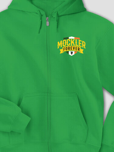 Forever Irish Green Embroidered Zippered Hooded Sweatshirt