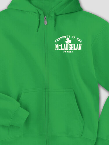 Property of Irish Irish Green Embroidered Zippered Hooded Sweatshirt