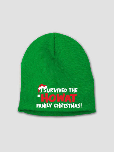 I Survived Christmas Kelly Green Embroidered Beanie