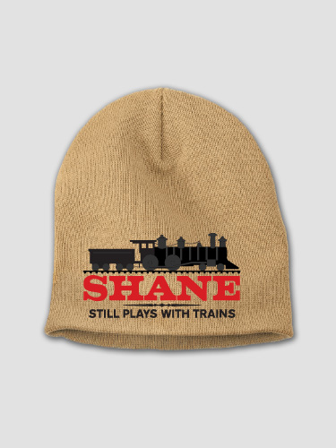Still Plays With Trains Khaki Embroidered Beanie