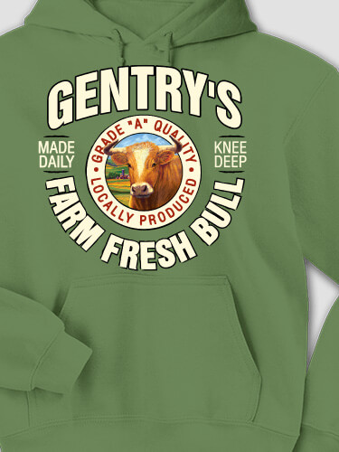 Farm Fresh Bull Military Green Adult Hooded Sweatshirt