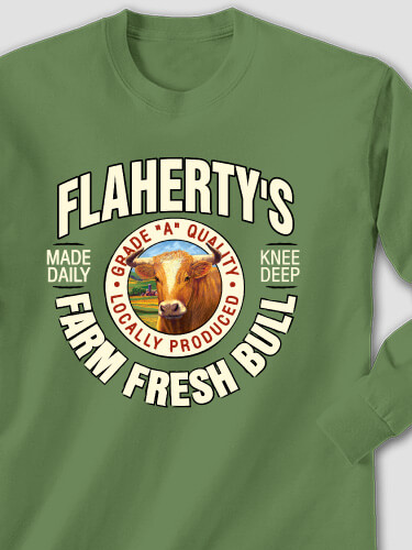 Farm Fresh Bull Military Green Adult Long Sleeve