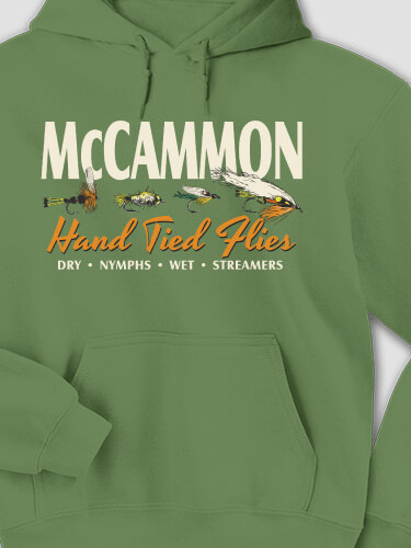 Hand Tied Flies Military Green Adult Hooded Sweatshirt