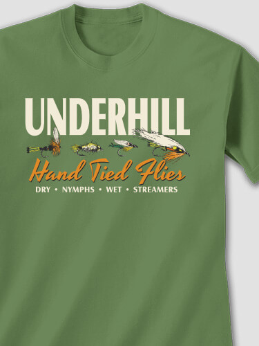 Hand Tied Flies Military Green Adult T-Shirt
