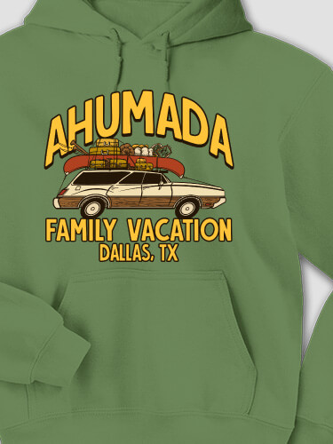 Retro Family Vacation Military Green Adult Hooded Sweatshirt