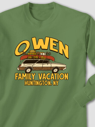 Retro Family Vacation Military Green Adult Long Sleeve