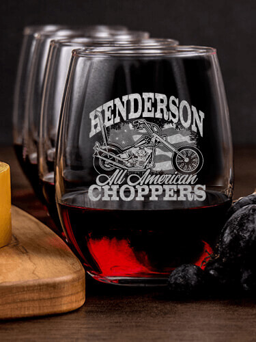 All American Choppers NA 1 Cheese Board 4 Wine Glass Gift Set - Engraved
