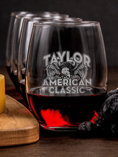 American Classic NA 1 Cheese Board 4 Wine Glass Gift Set - Engraved