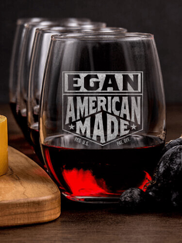 American Made NA 1 Cheese Board 4 Wine Glass Gift Set - Engraved