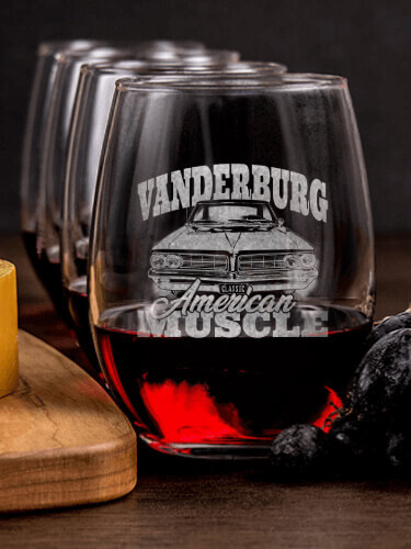 American Muscle Car NA 1 Cheese Board 4 Wine Glass Gift Set - Engraved