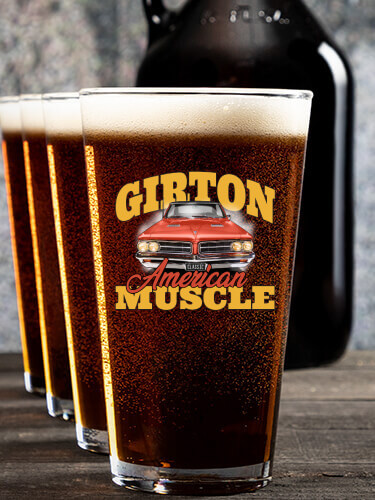 American Muscle Car NA 1 Color Printed Growler 4 Color Pint Glass Gift Set