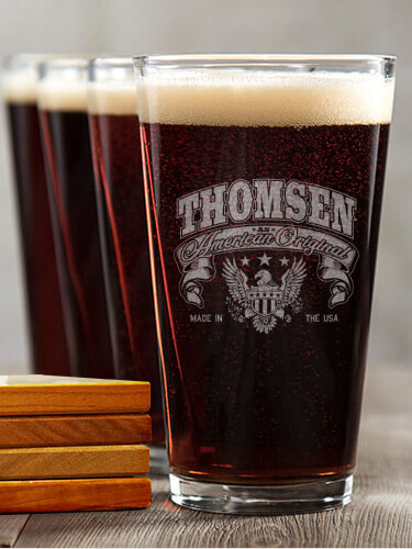 American Original NA 4 Pint Glass - Engraved 4 Coaster Gift Set