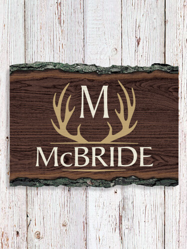 Antler Monogram NA Faux Sliced Log Plaque