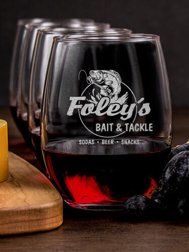 Bait and Tackle NA 1 Cheese Board 4 Wine Glass Gift Set - Engraved