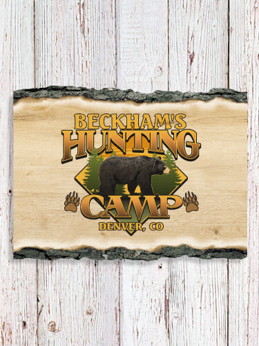 Bear Hunting Camp NA Faux Sliced Log Plaque