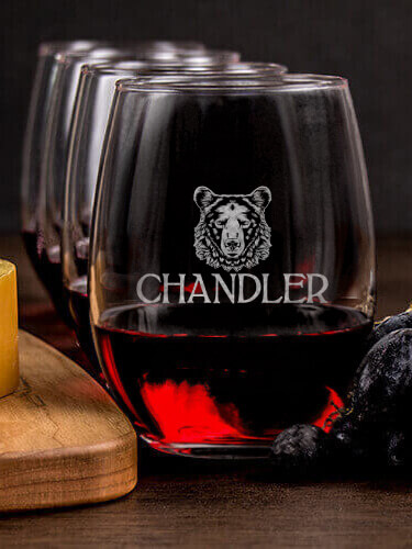 Bear NA 1 Cheese Board 4 Wine Glass Gift Set - Engraved