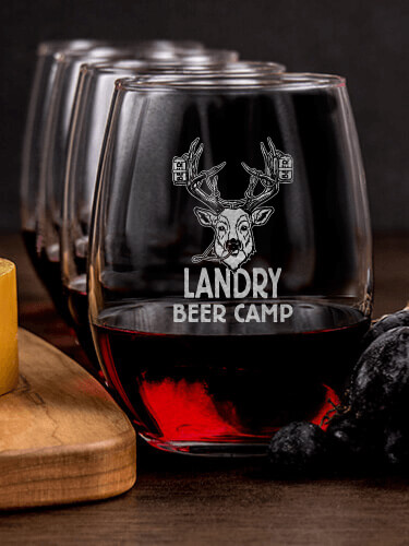 Beer Camp NA 1 Cheese Board 4 Wine Glass Gift Set - Engraved